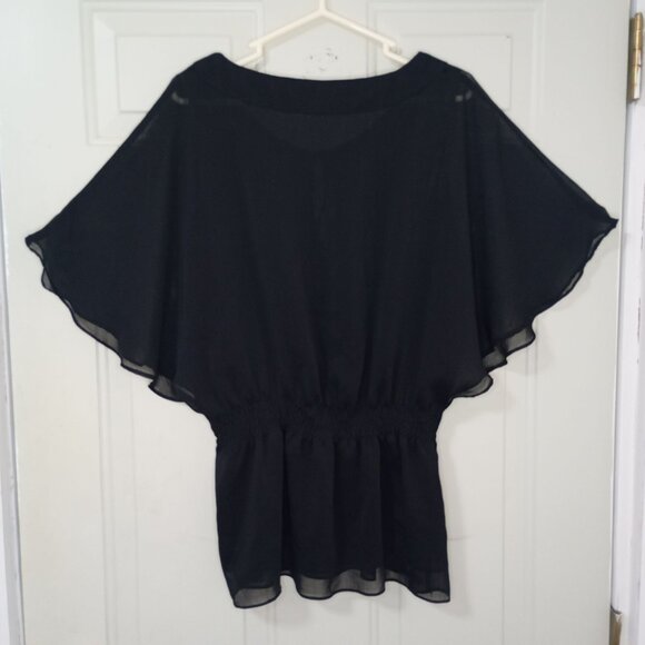 Marineblu Blouse Preppy Bohemia Black Chiffon Embellished Size M - Picture 7 of 7